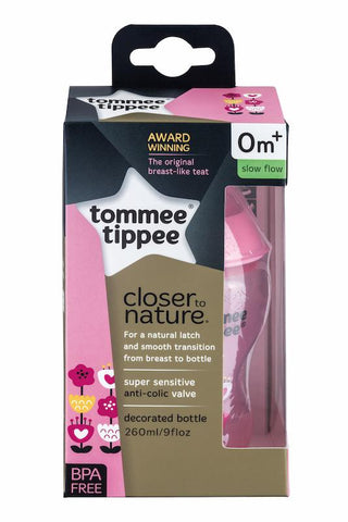Tommee Tippee 香港 Closer to Nature 260ml 印花奶瓶--粉红