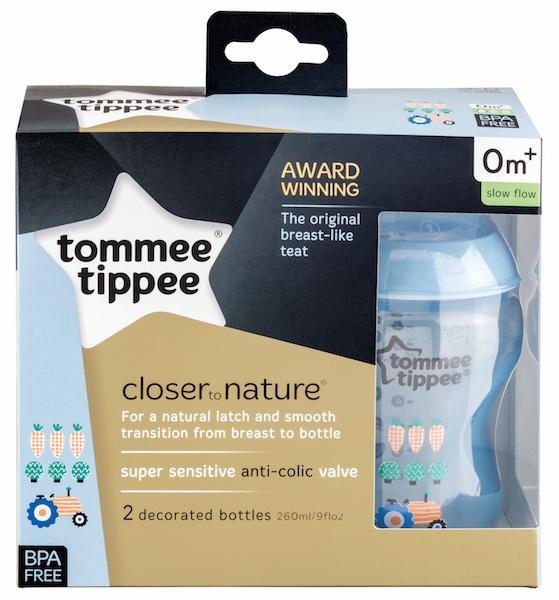 Tommee Tippee 香港 Closer to Nature 260ml 印花奶瓶 (兩個裝) 藍 **nted Deco 260ml Blue Twin-Pk