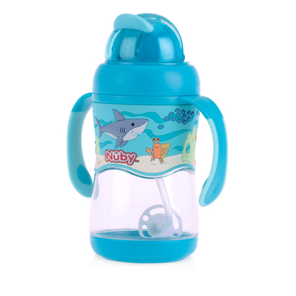 Nuby 1pk 400ml Tritan Flip It with 3D Vinyl Wrap with Weighted Straw - Aqua