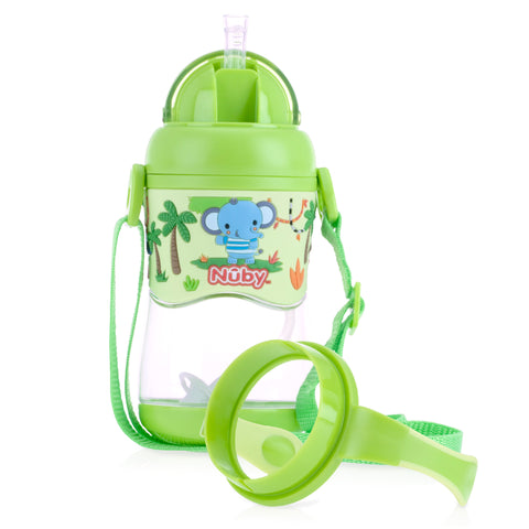 Nuby 1pk 400ml Tritan Flip It with 3D Vinyl Wrap with Weighted Straw - Green