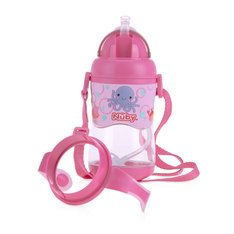 Nuby 1pk 400ml Tritan Flip It with 3D Vinyl Wrap with Weighted Straw - Pink