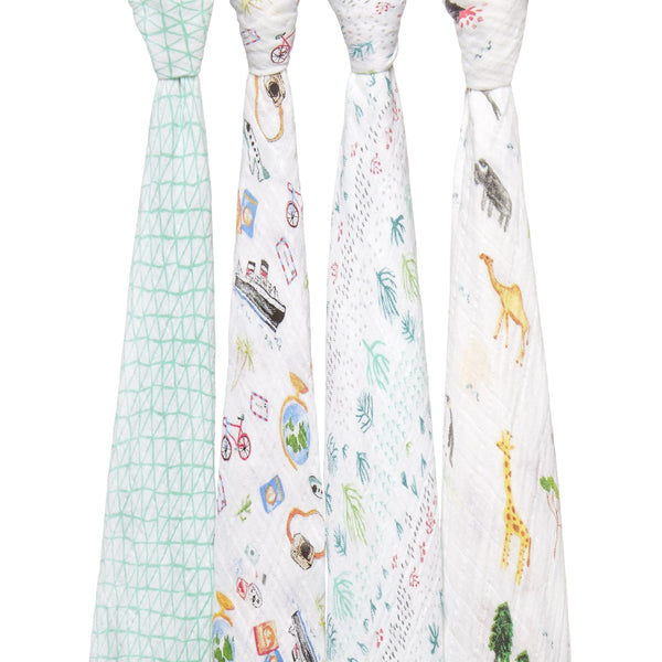Aden + Anais CLASSIC SWADDLES AROUND THE WORLD 4PK
